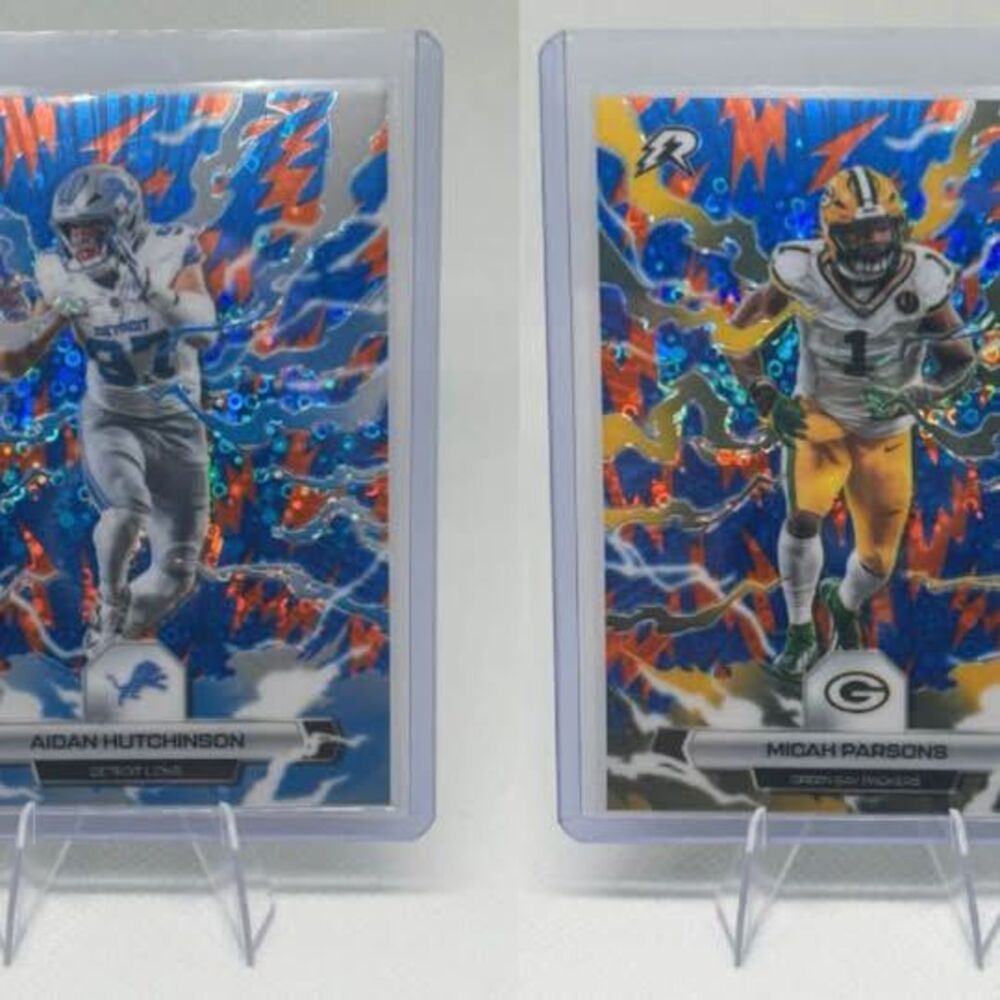 Orange Blue Spark Disco AIDAN HUTCHERSON, MICAH PARSONS. 2025 Topps Resurgence